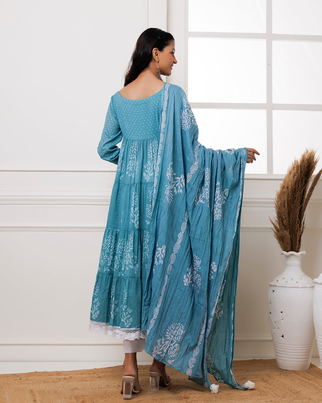 Qala Turquoise Hand Block Printed Anarkali Suit Set