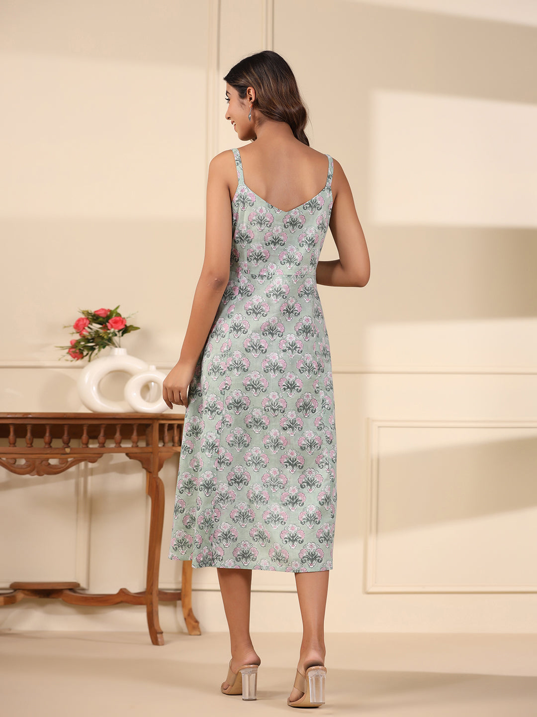 Sea Green Handblock Printed Cotton Dress