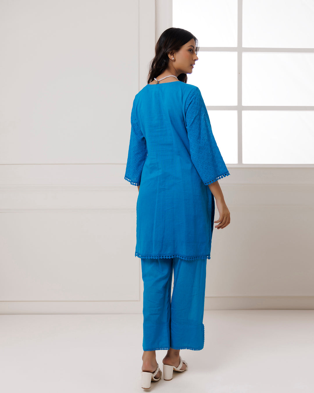 Turquoise Schiffili Kurta Set