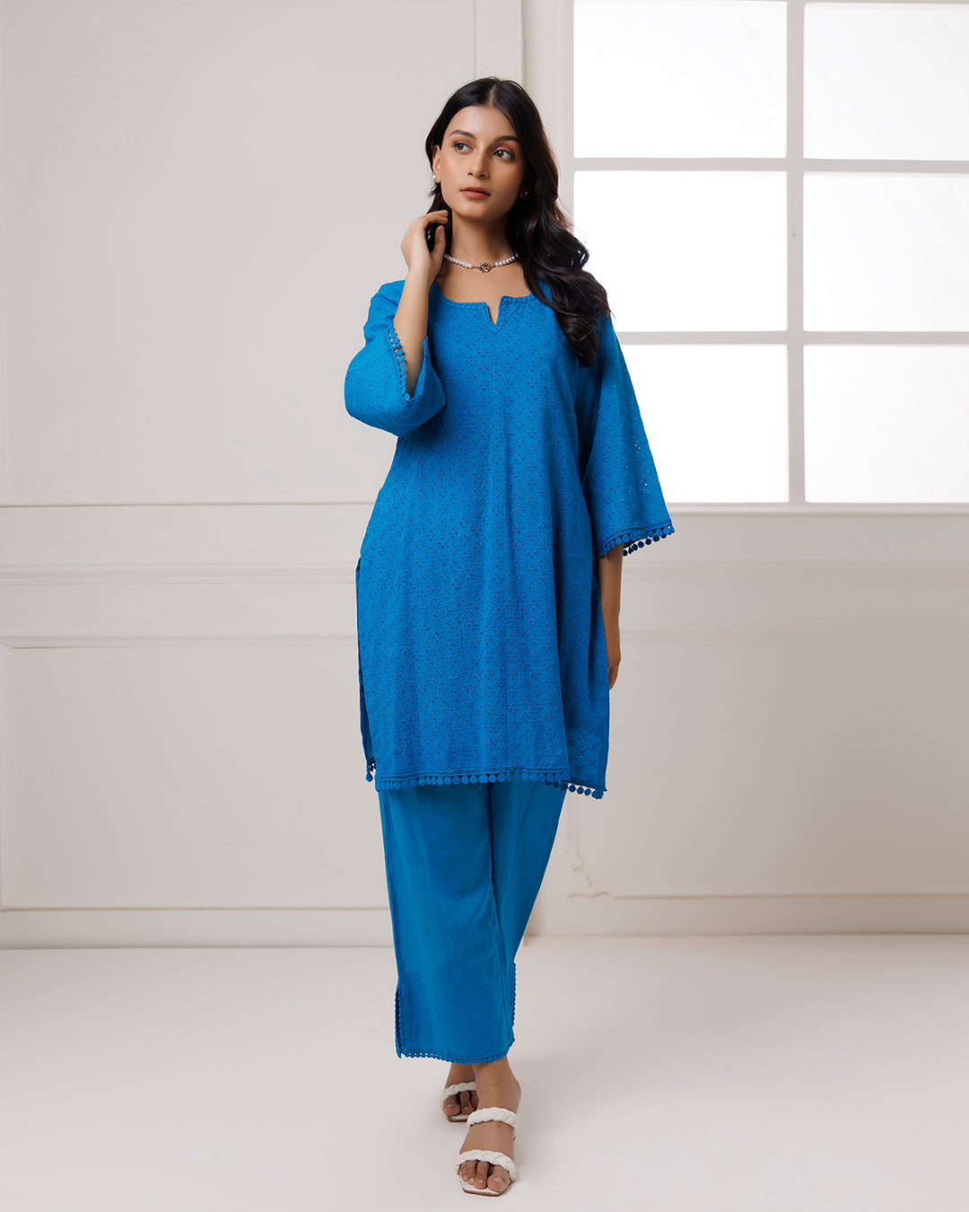 Turquoise Schiffili Kurta Set