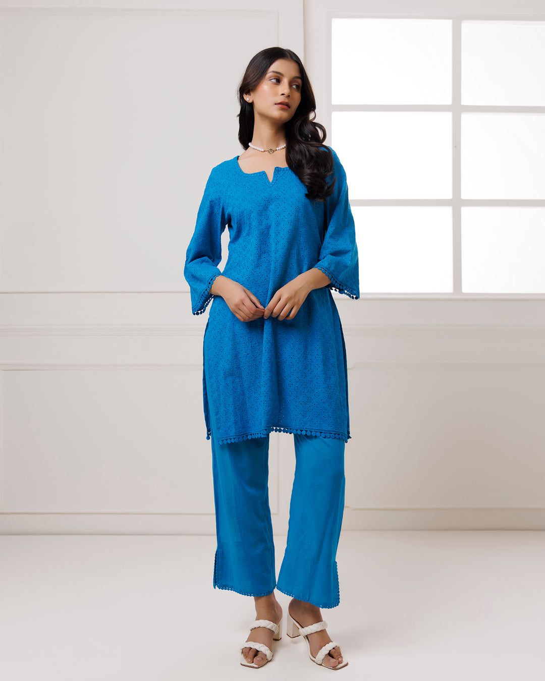 Turquoise Schiffili Kurta Set