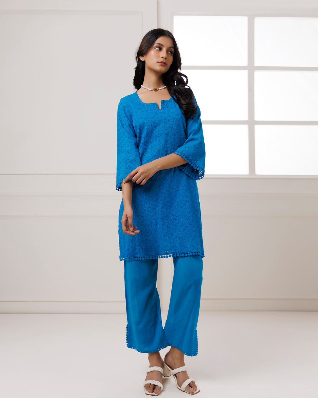 Turquoise Schiffili Kurta Set