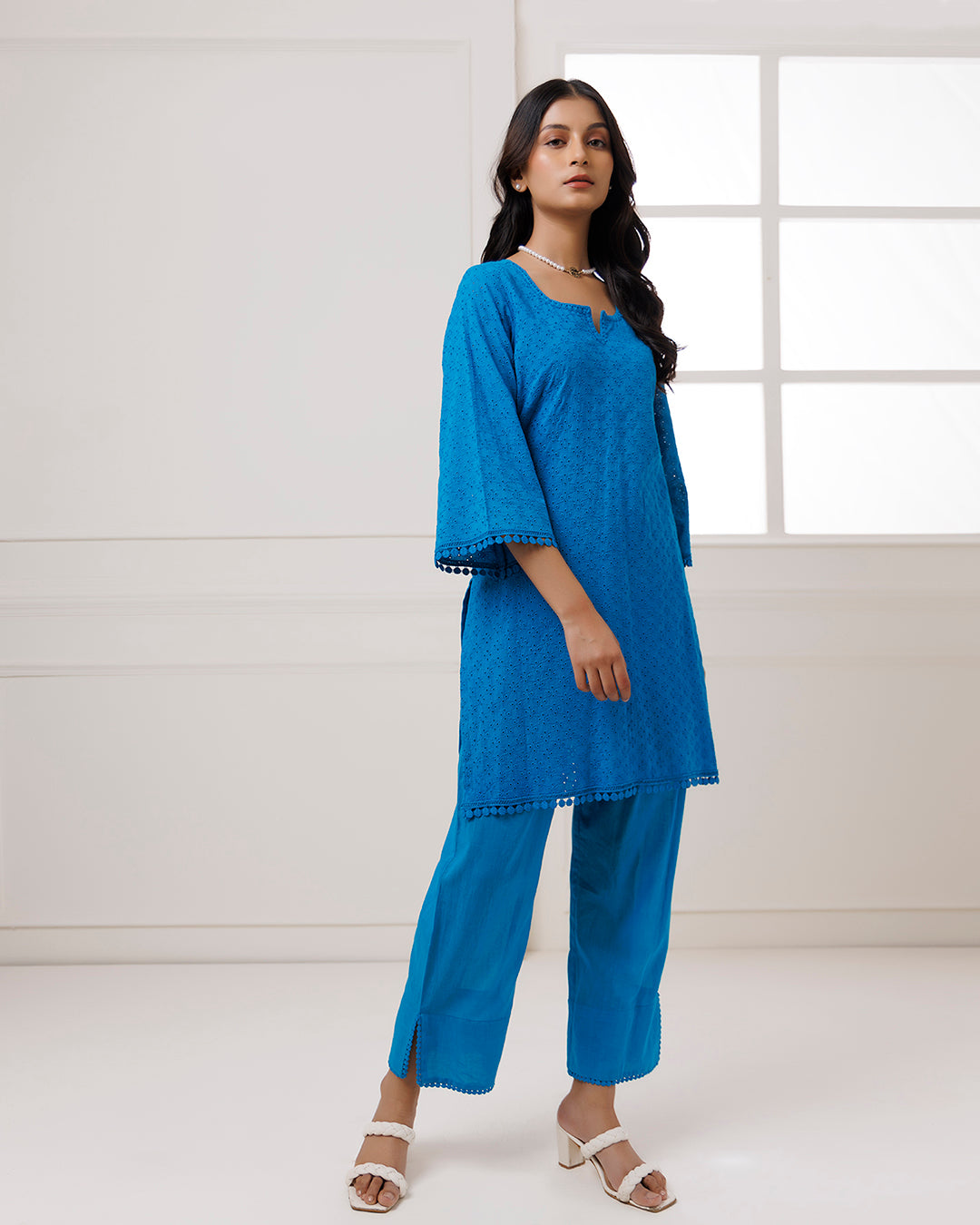 Turquoise Schiffili Kurta Set