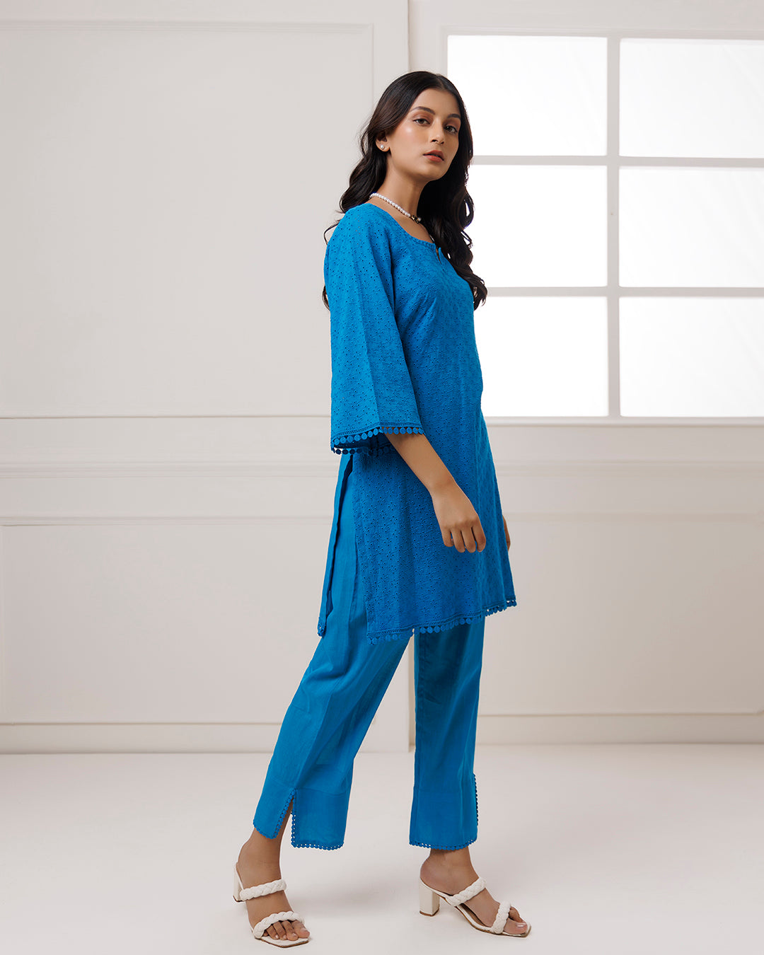 Turquoise Schiffili Kurta Set