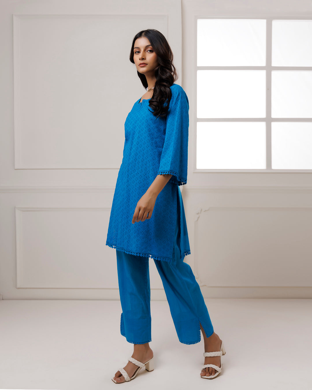 Turquoise Schiffili Kurta Set