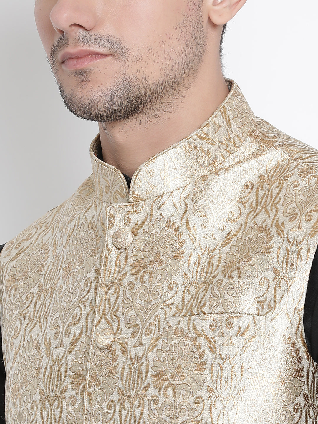 Men's Black Silk Blend Jacket, Kurta and Dhoti Set