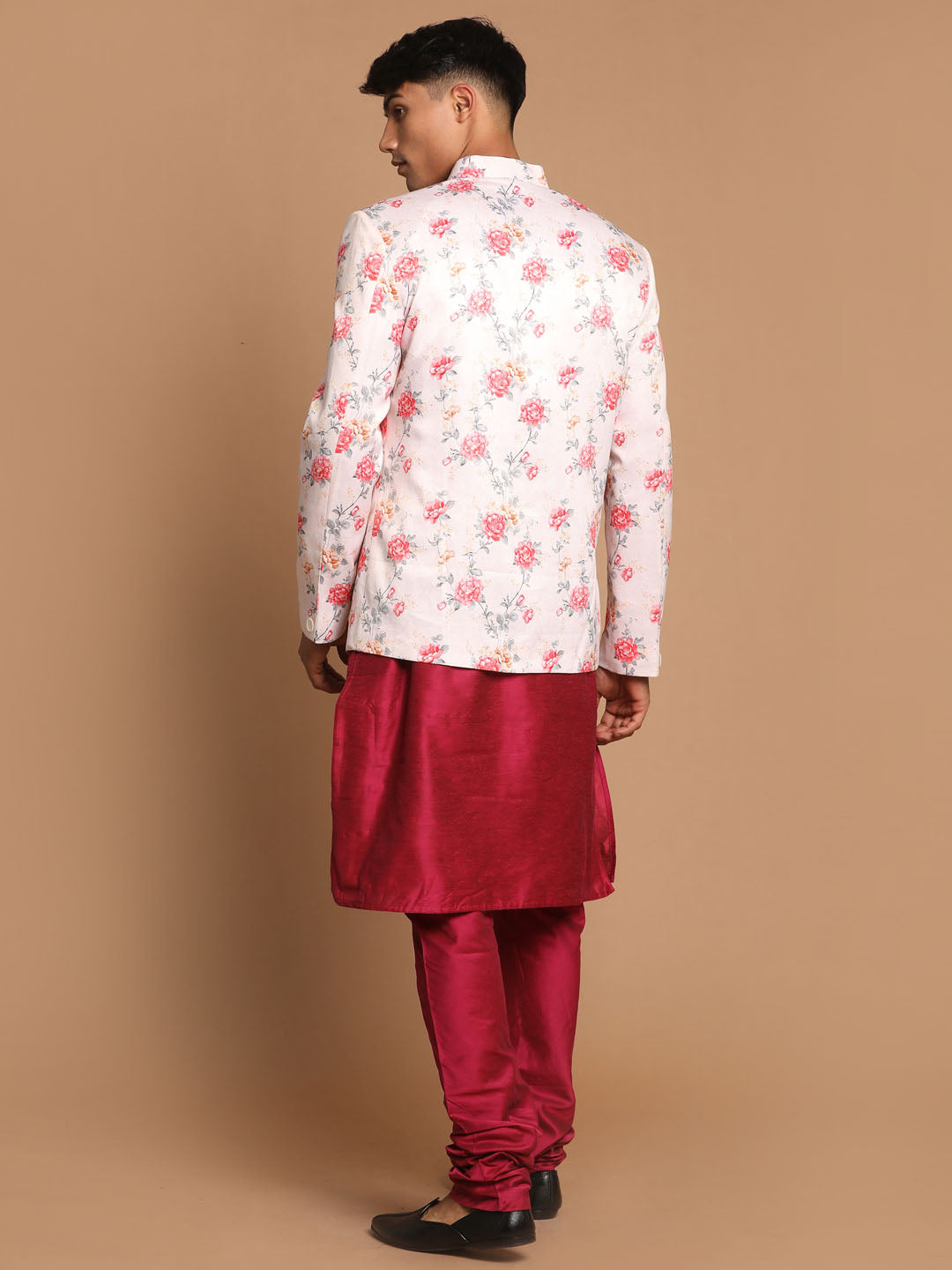 Men's Peach And Pink Poly viscose Ethnic Combo Set