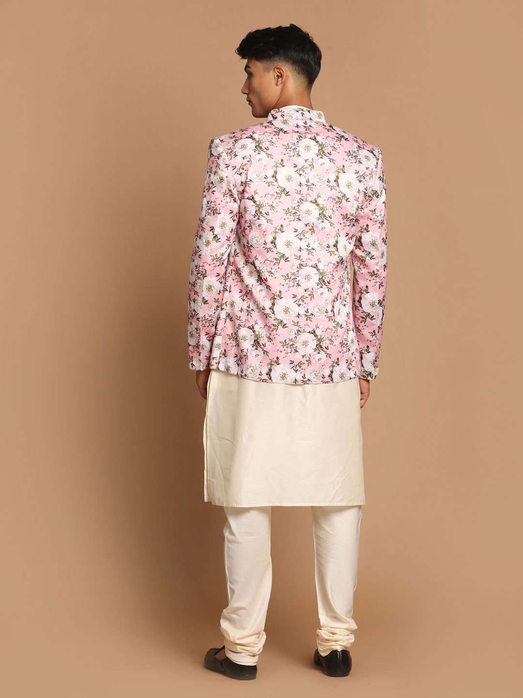 Men's Pink And Cream Viscose Ethnic Combo Set