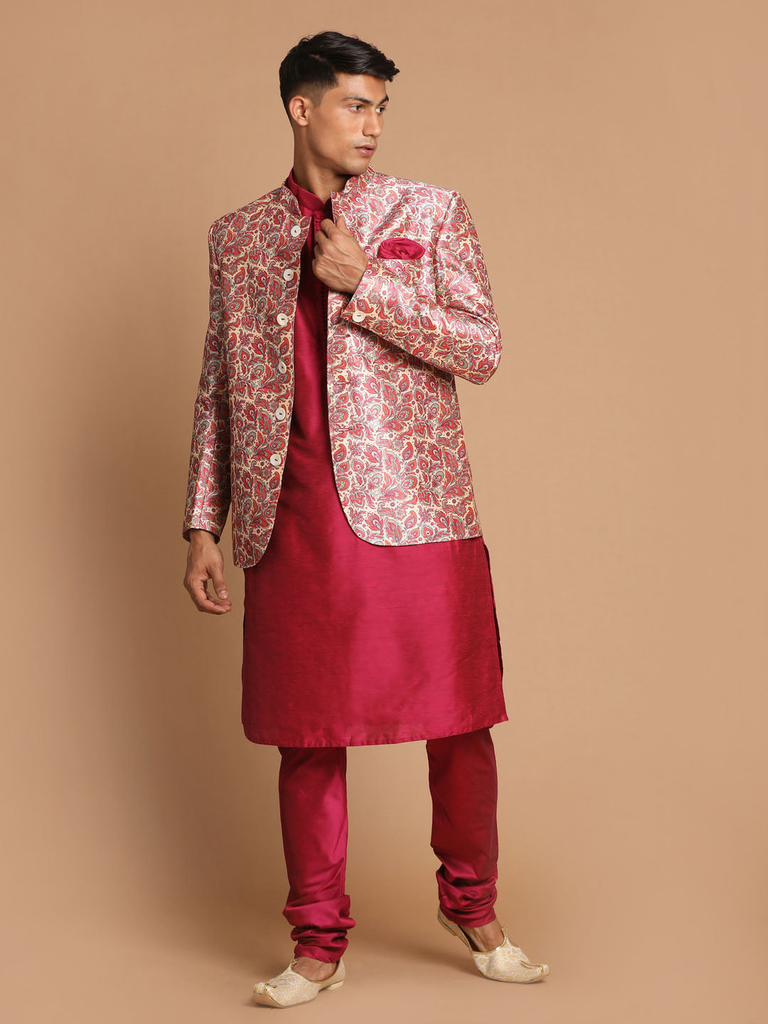 Men's Pink Poly viscose Ethnic Combo Set