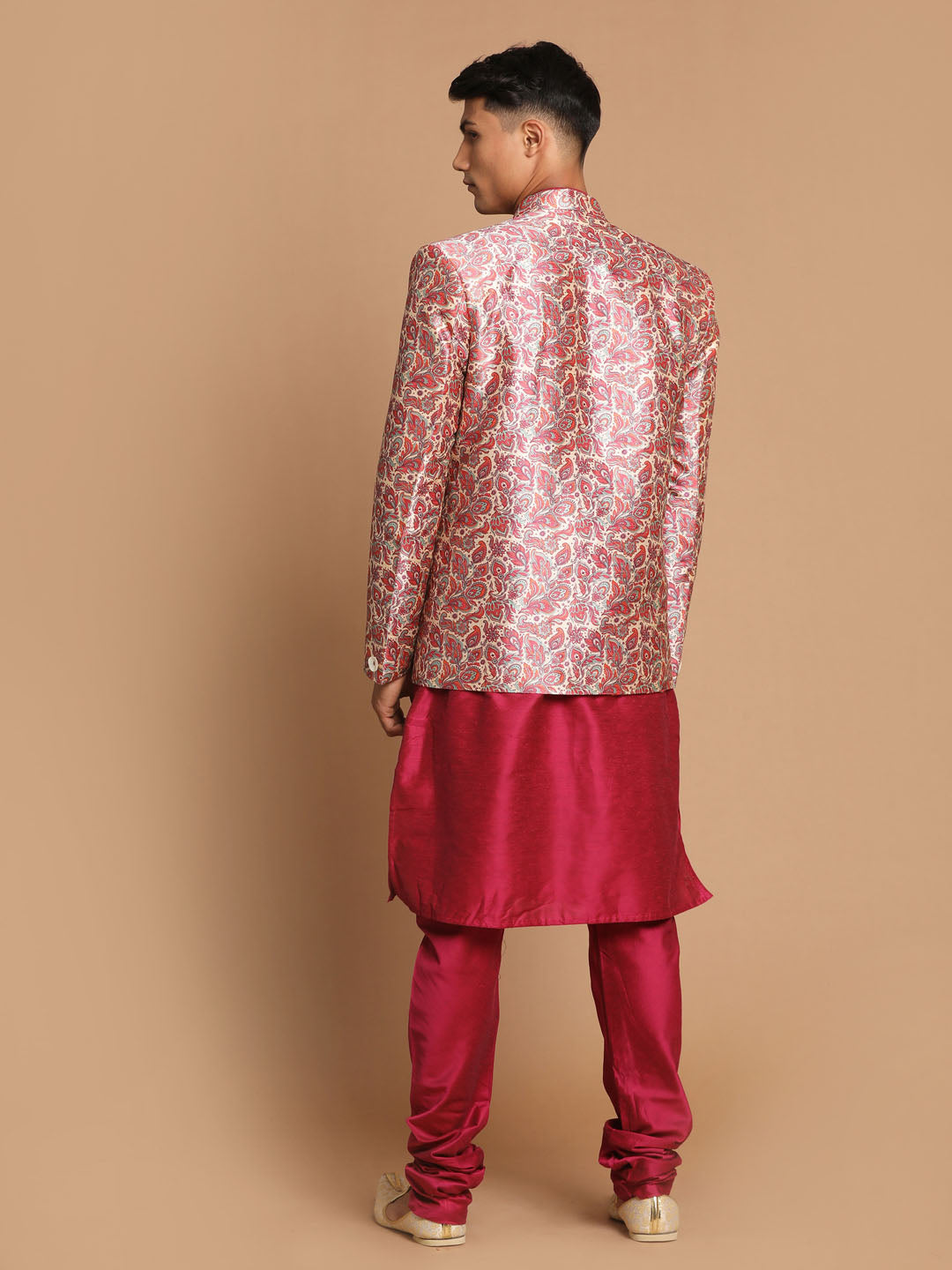 Men's Pink Poly viscose Ethnic Combo Set