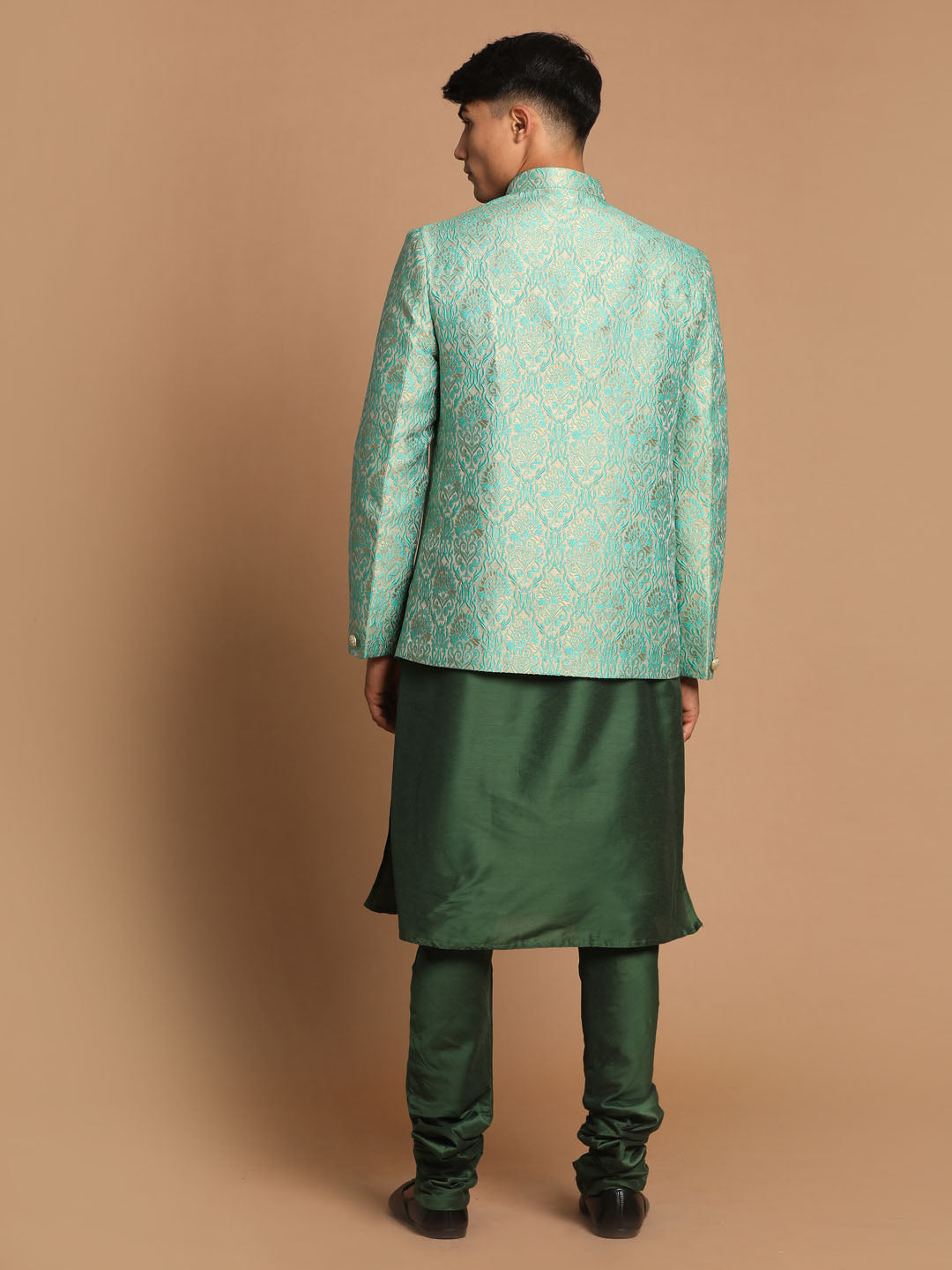 Men's Green Poly viscose Ethnic Combo Set