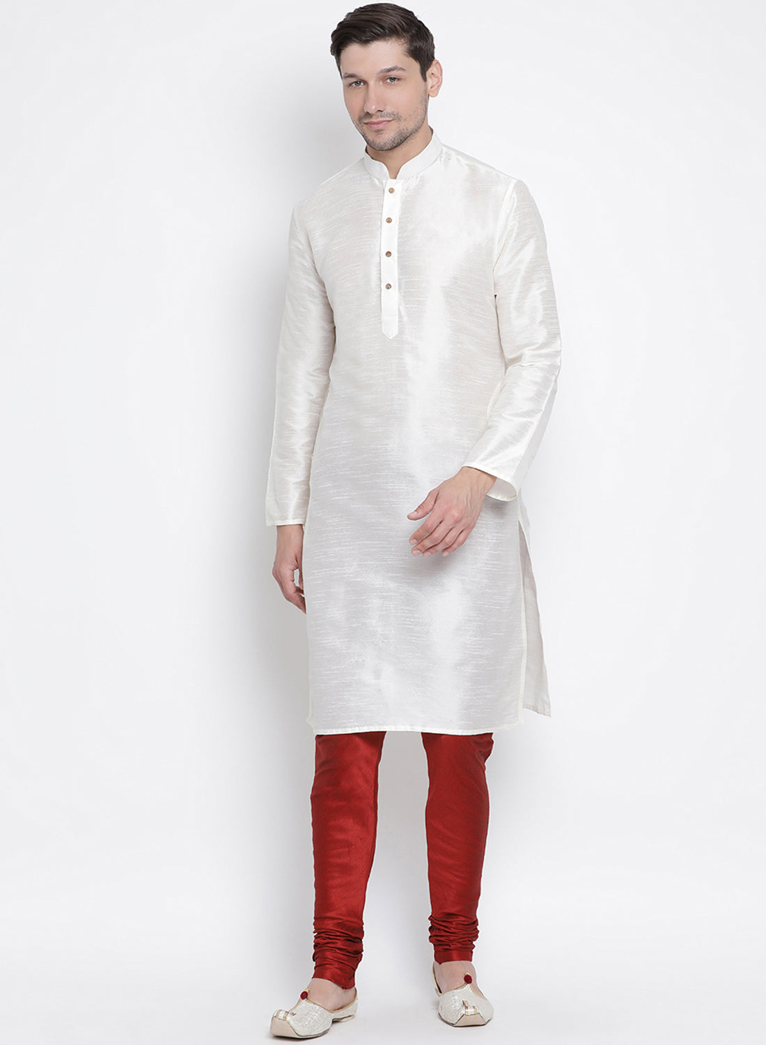 Men's White Silk Blend Kurta Pyjama Set