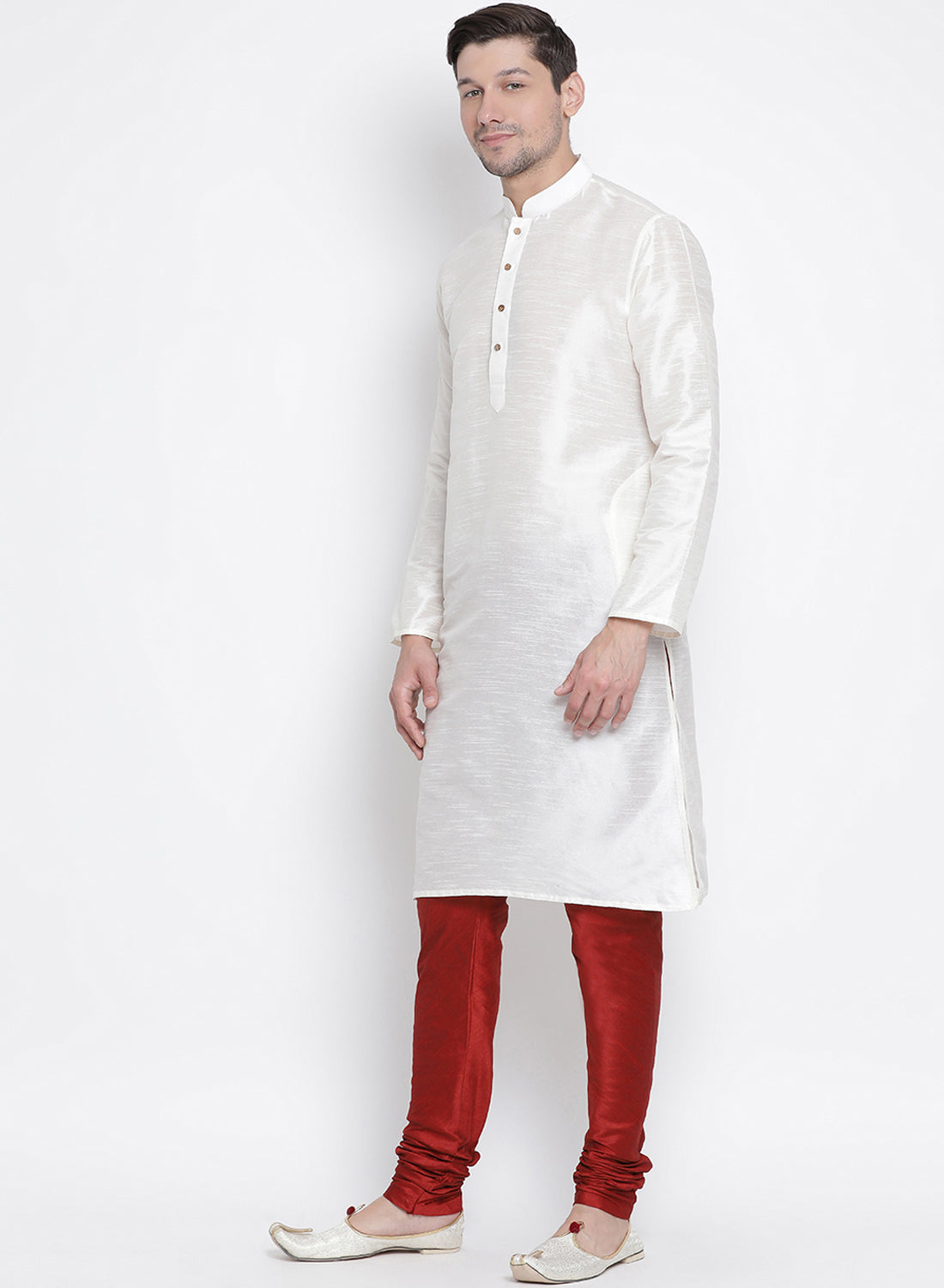 Men's White Silk Blend Kurta Pyjama Set