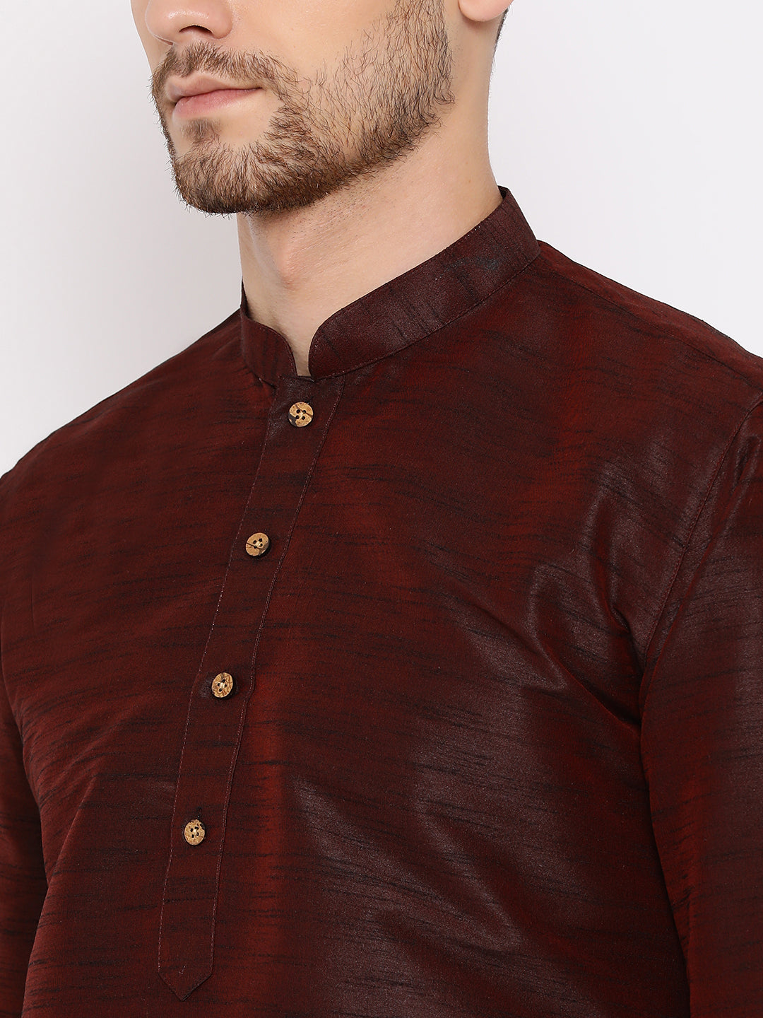 Men's Wine Silk Blend Kurta Pyjama Set