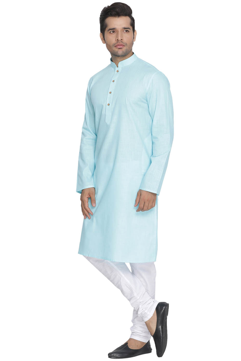 Men's Light Blue Cotton Linen Blend Kurta Pyjama Set