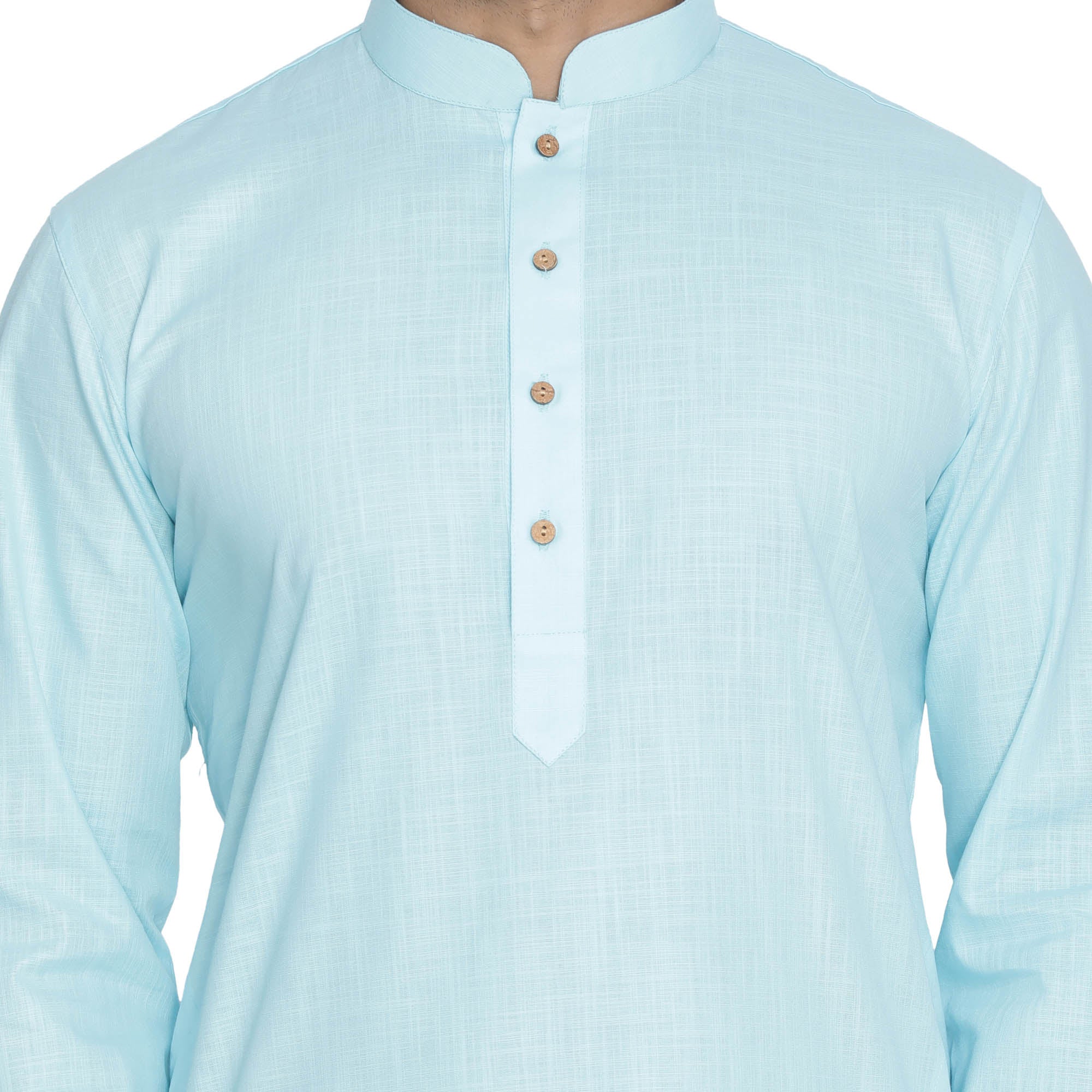 Men's Light Blue Cotton Linen Blend Kurta Pyjama Set