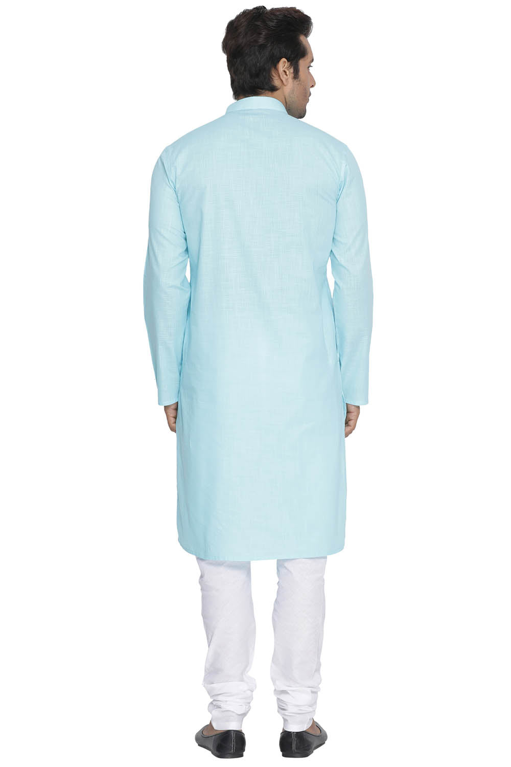 Men's Light Blue Cotton Linen Blend Kurta Pyjama Set