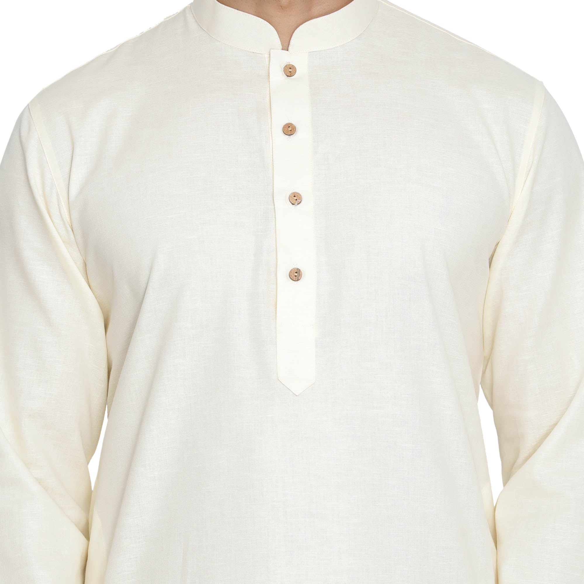 Men's Beige Cotton Linen Blend Kurta Pyjama Set