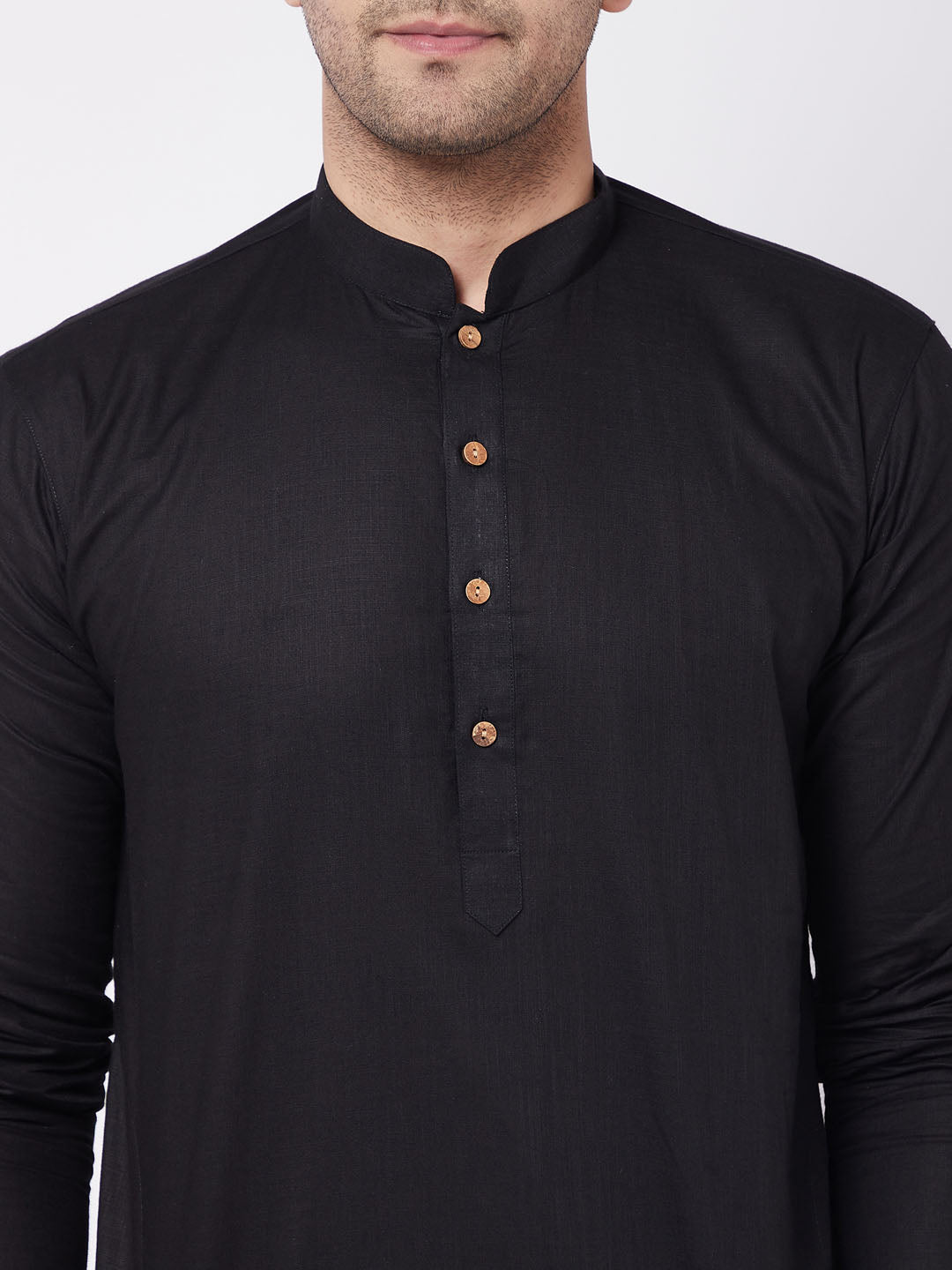 Men's Black And White Cotton Linen Kurta Pyjama Set