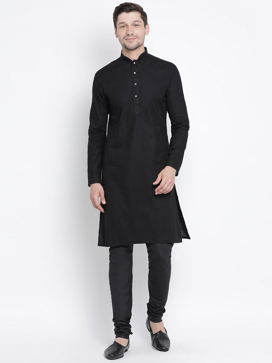 Men's Black Cotton Linen Blend Kurta Pyjama Set