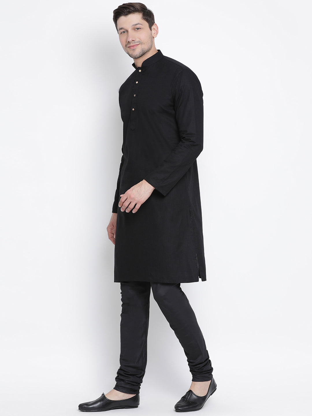 Men's Black Cotton Linen Blend Kurta Pyjama Set