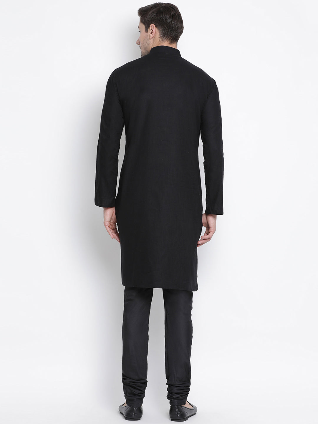 Men's Black Cotton Linen Blend Kurta Pyjama Set