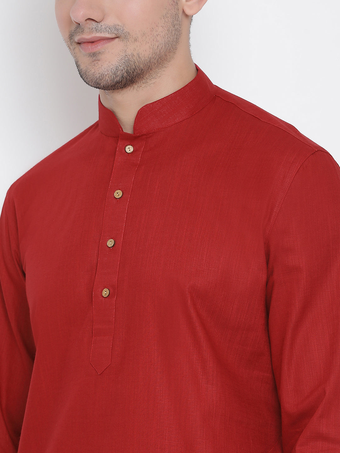 Men's Maroon Cotton Linen Blend Kurta