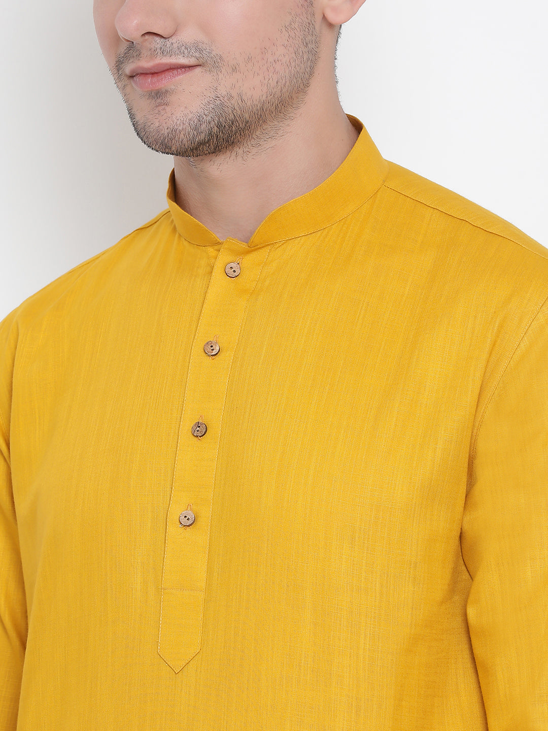 Men's Yellow Cotton Linen Blend Kurta Pyjama Set