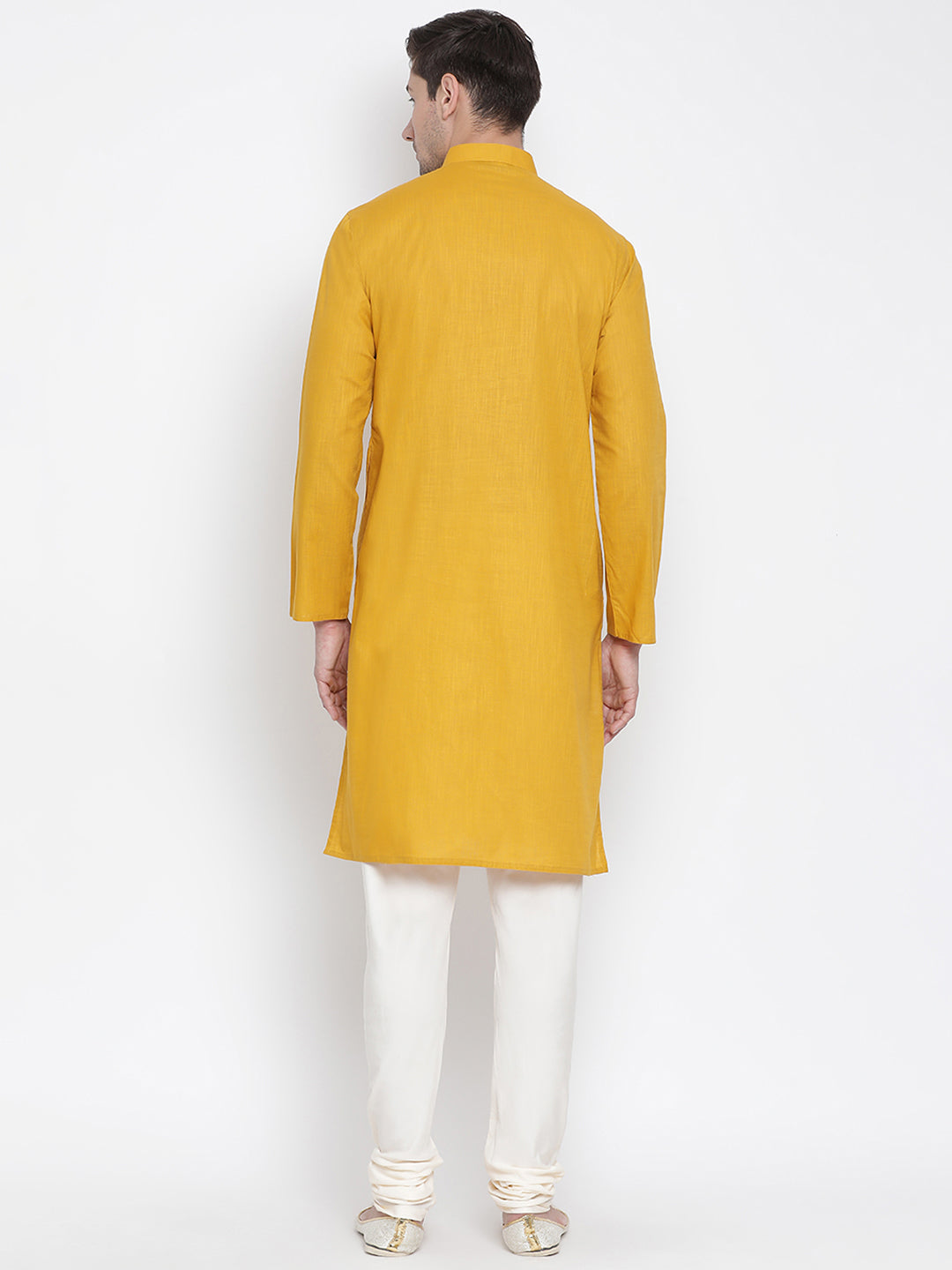 Men's Yellow Cotton Linen Blend Kurta Pyjama Set