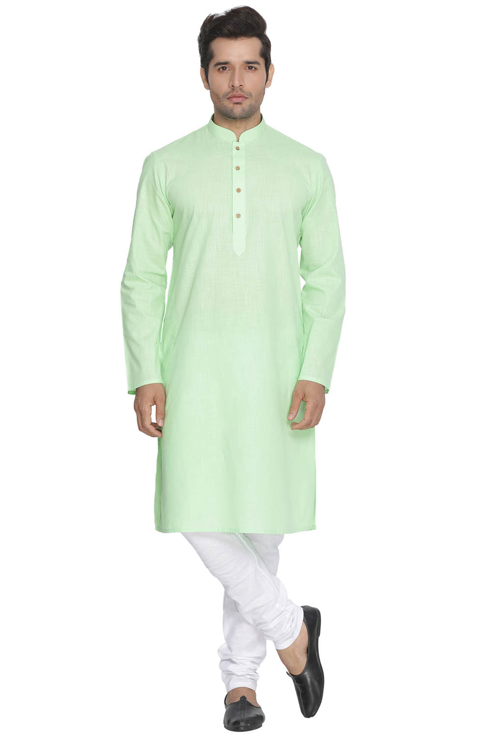 Men's Green Cotton Linen Blend Kurta Pyjama Set