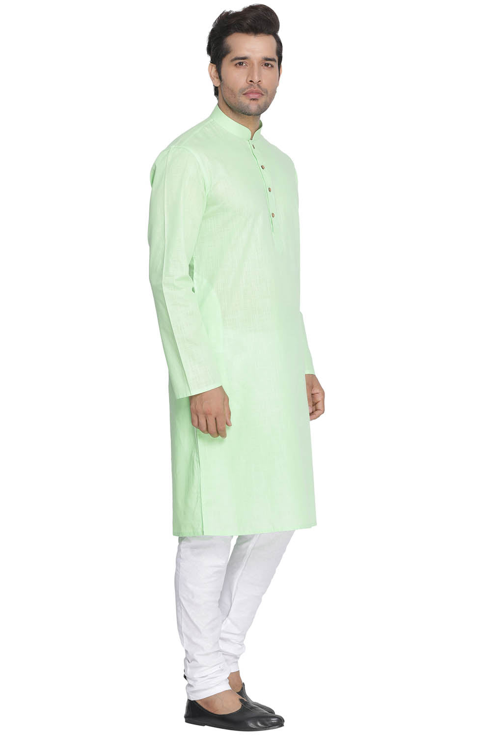 Men's Green Cotton Linen Blend Kurta Pyjama Set