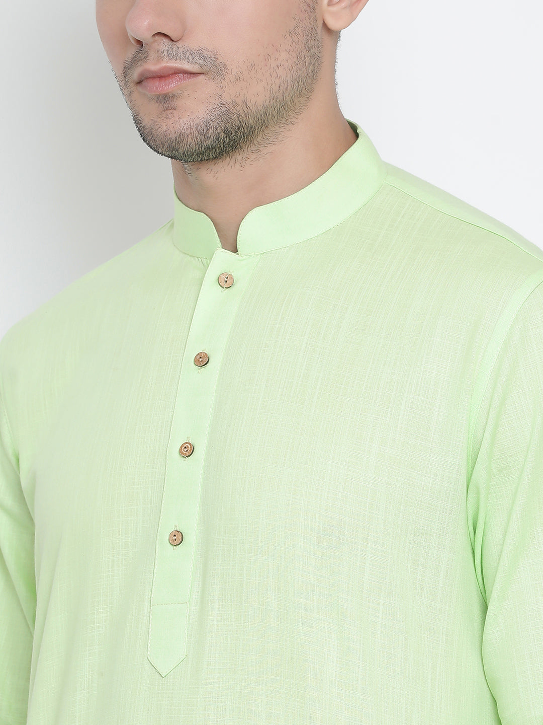 Men's Light Green Cotton Linen Blend Kurta Pyjama Set