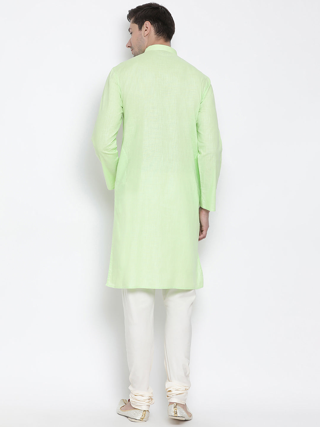 Men's Light Green Cotton Linen Blend Kurta Pyjama Set