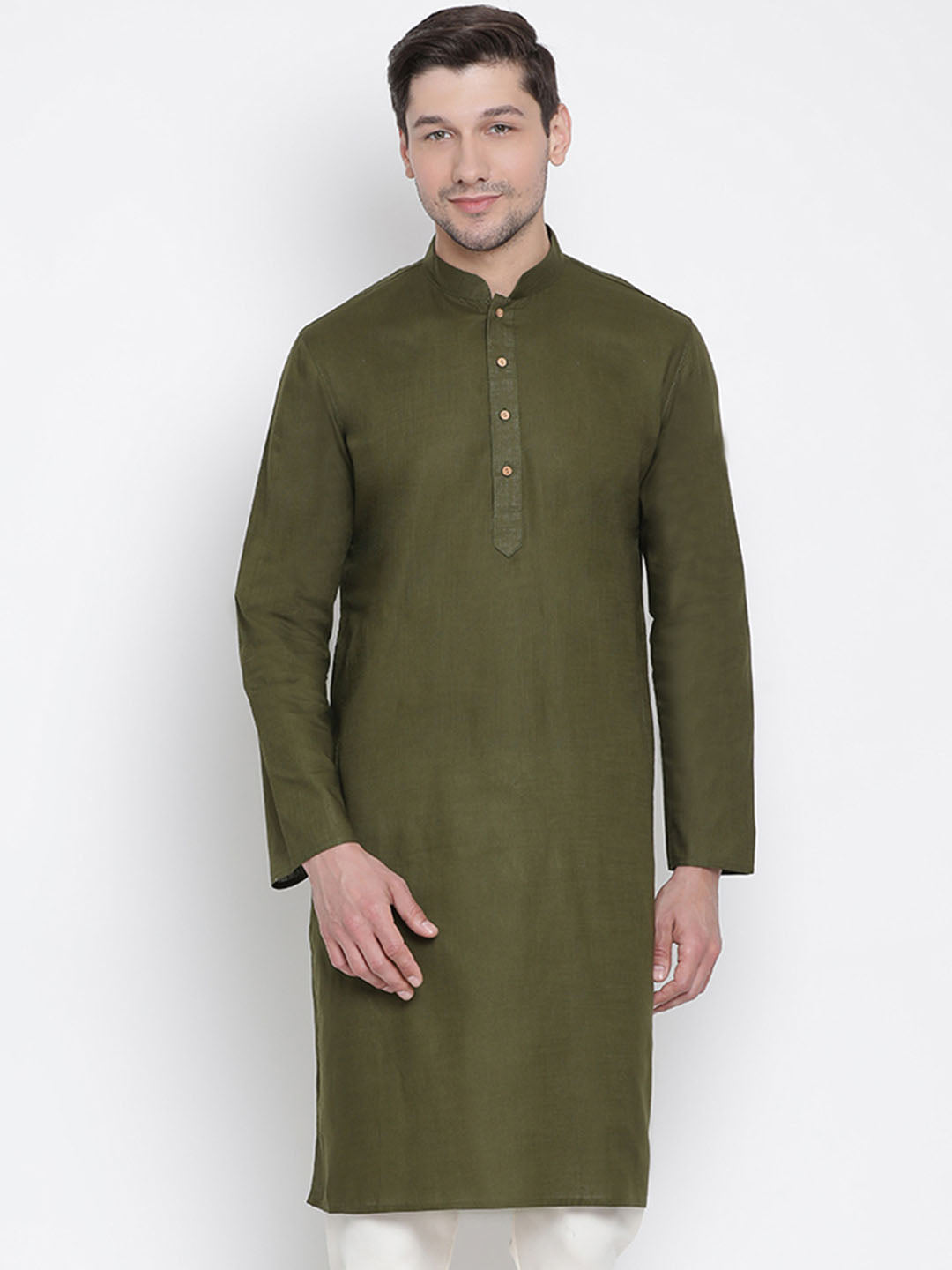 Men's Green Cotton Linen Blend Kurta