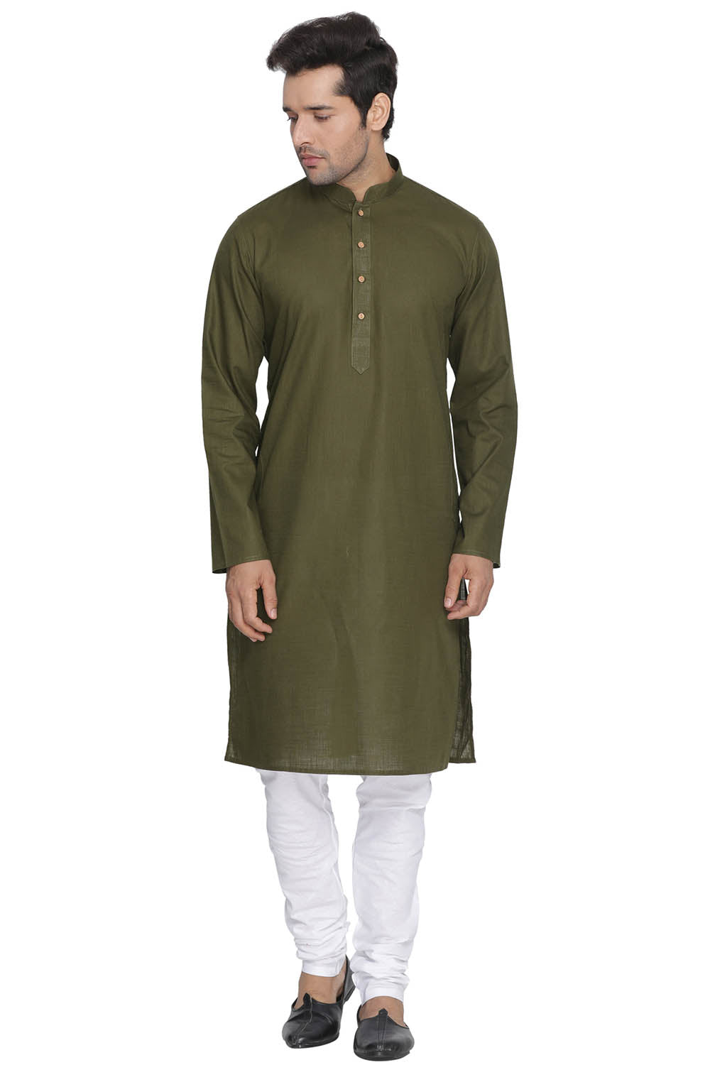 Men's Green Cotton Linen Blend Kurta Pyjama Set