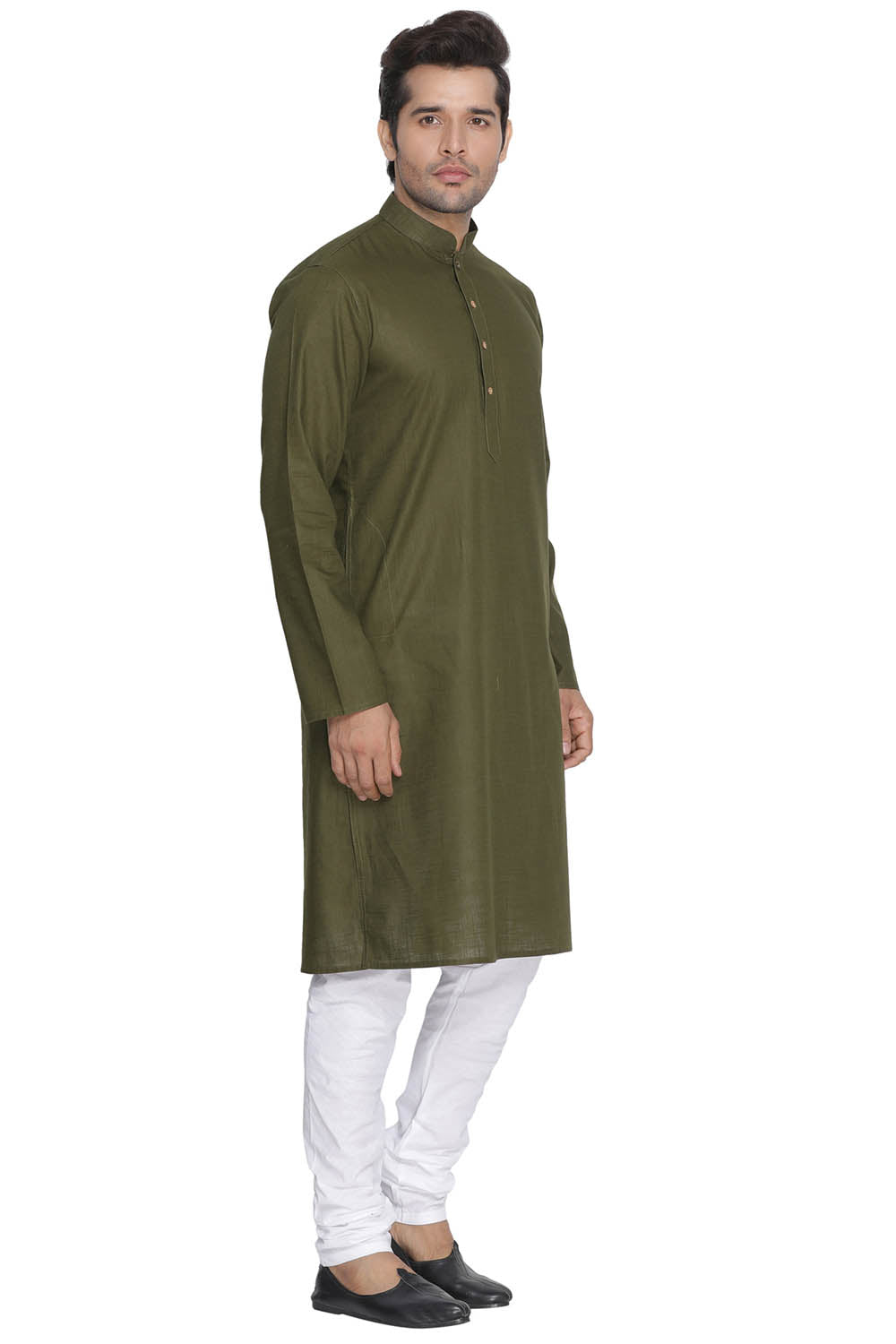 Men's Green Cotton Linen Blend Kurta Pyjama Set