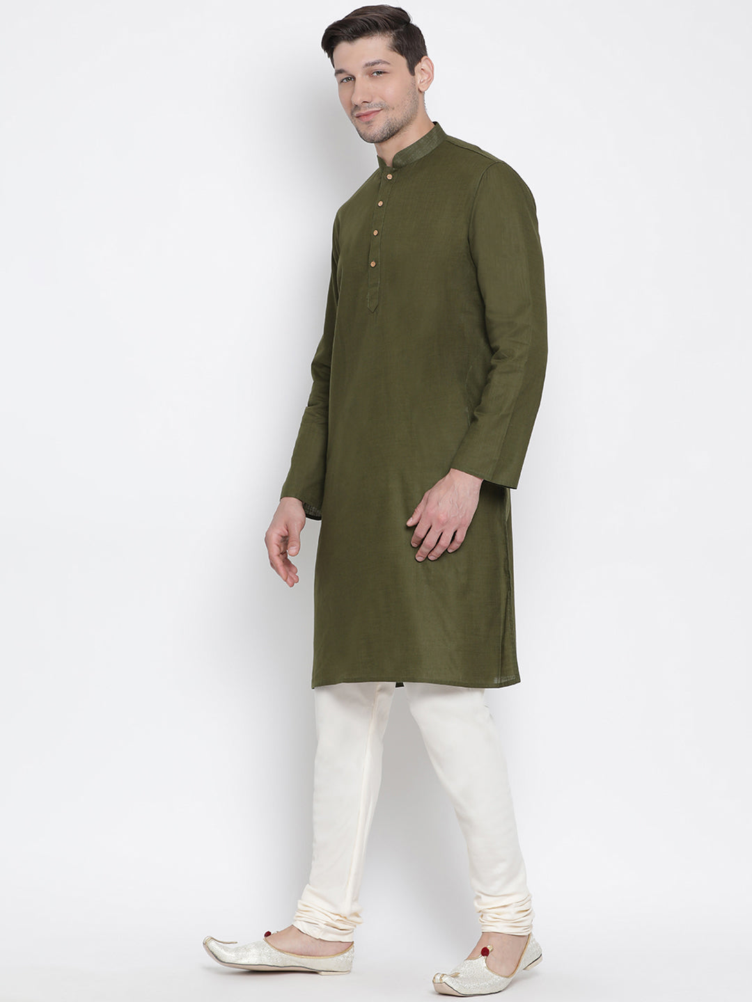 Men's Green Cotton Linen Blend Kurta Pyjama Set