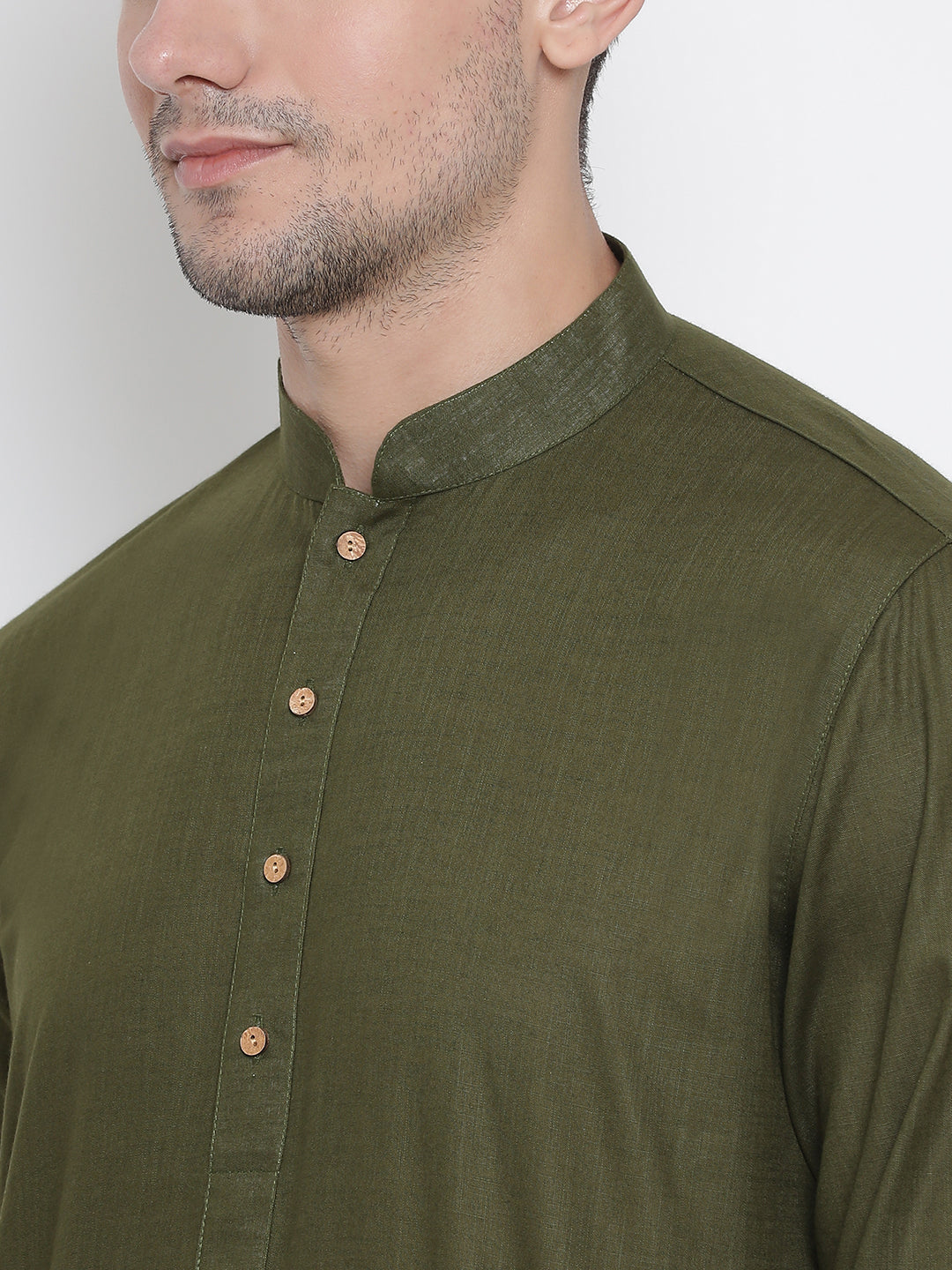 Men's Green Cotton Linen Blend Kurta Pyjama Set