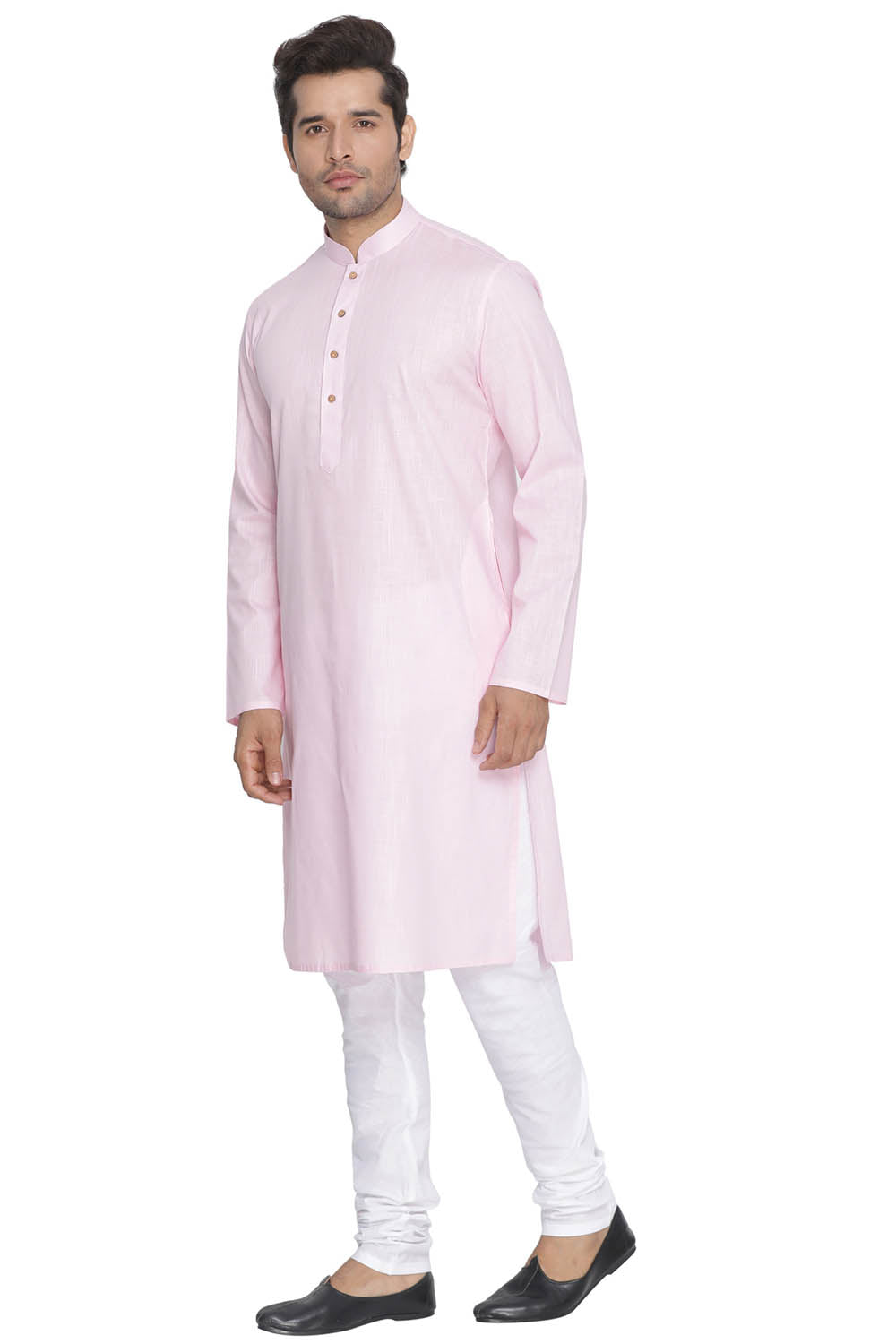 Men's Pink Cotton Linen Blend Kurta Pyjama Set