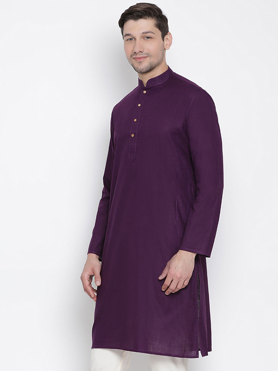 Men's Purple Cotton Linen Blend Kurta