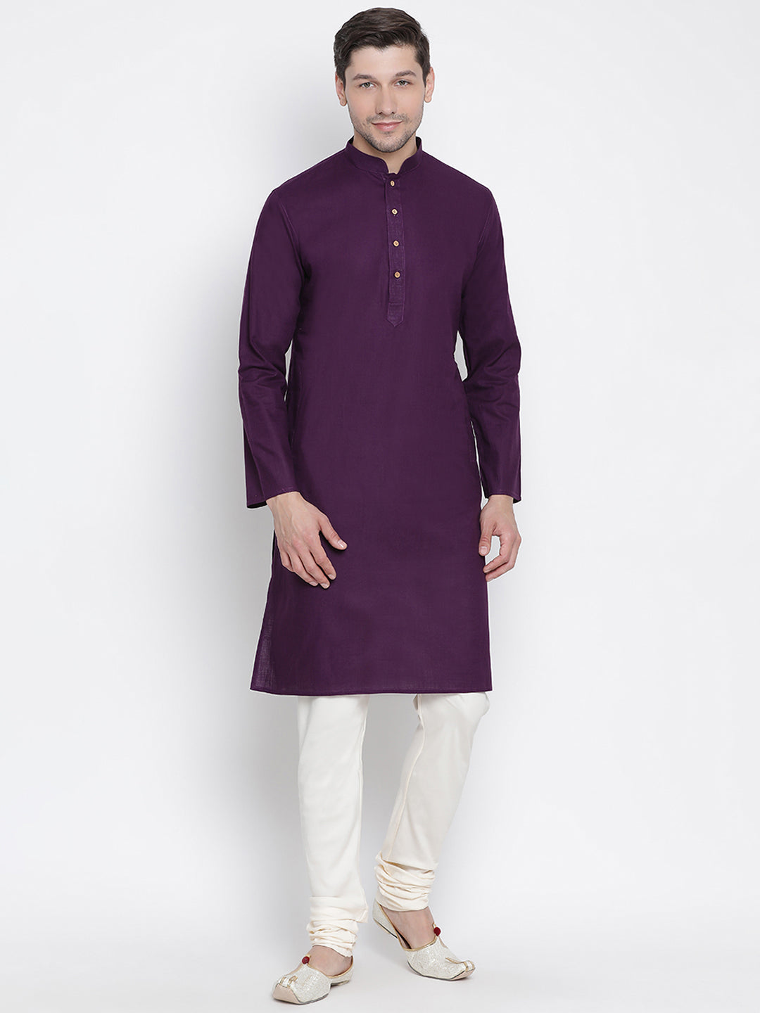 Men's Purple Cotton Linen Blend Kurta