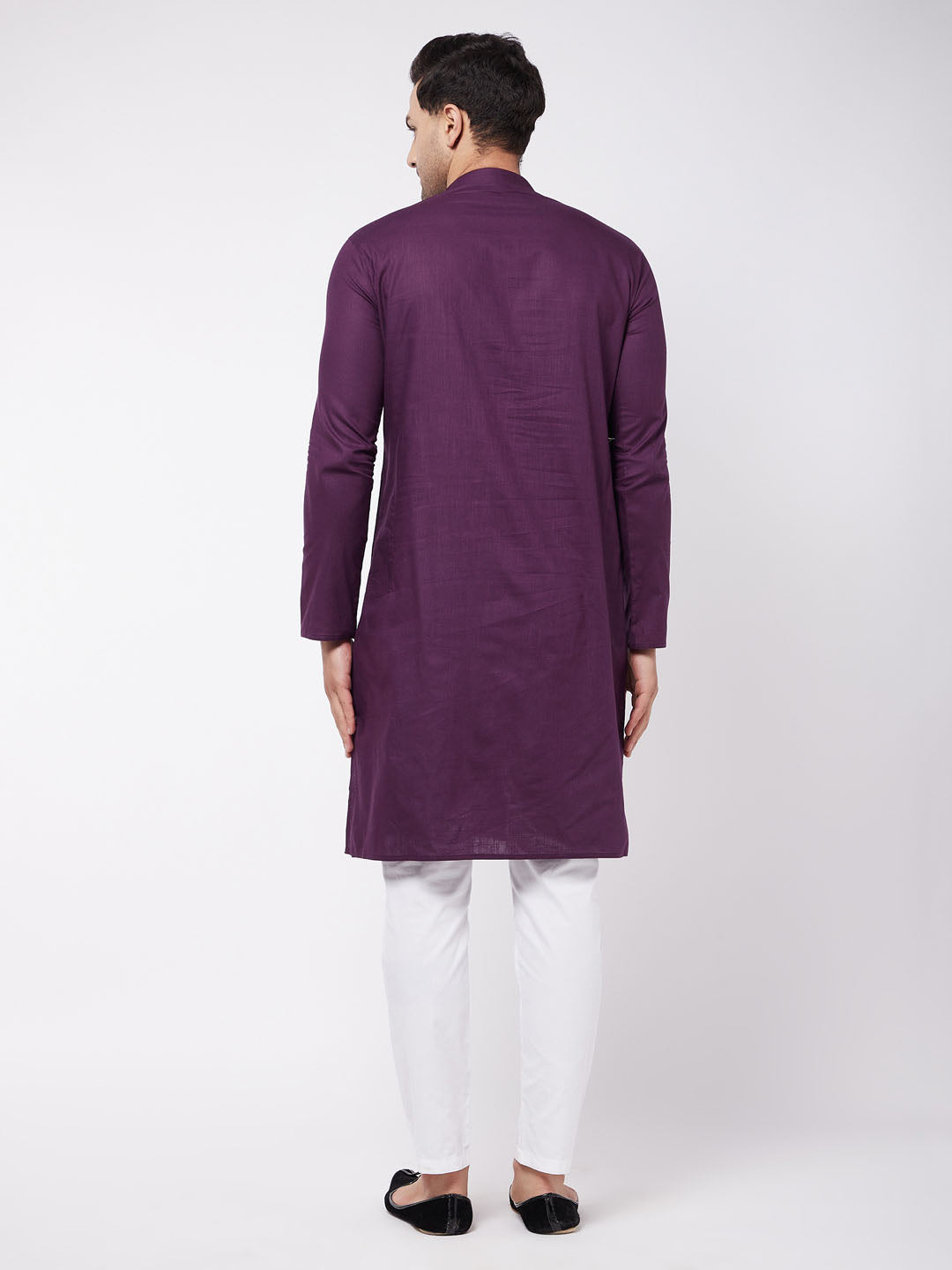 Men's Purple And White Cotton Blend Kurta Pyjama Set