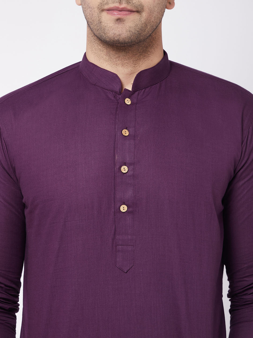 Men's Purple And White Cotton Blend Kurta Pyjama Set