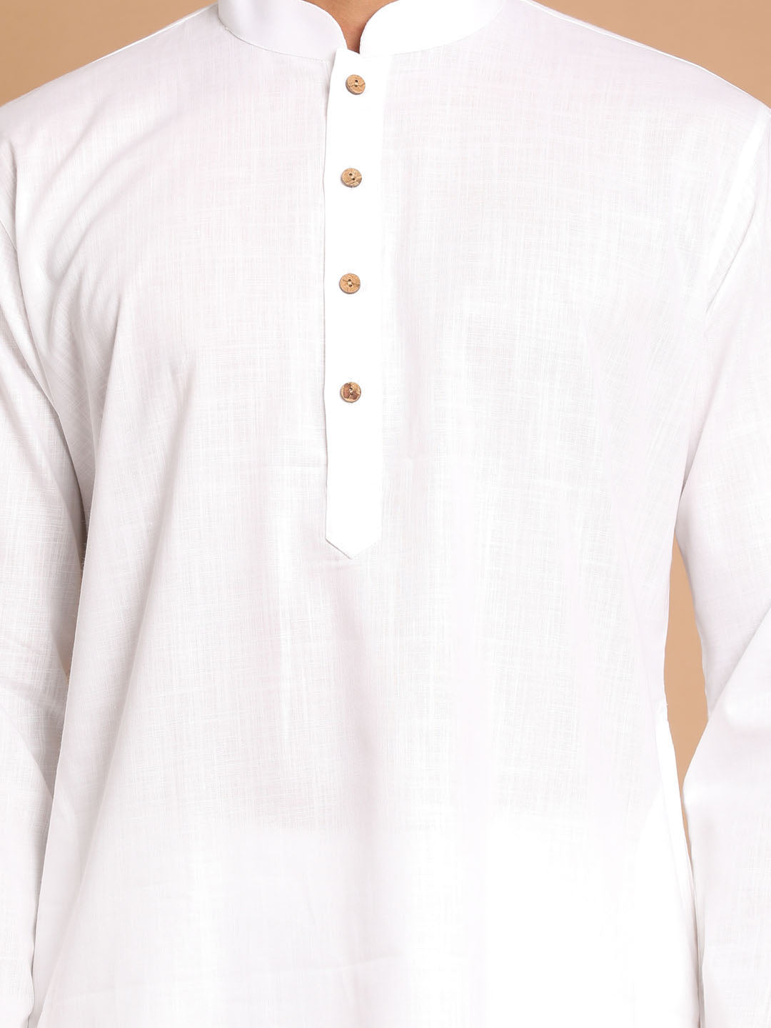 Men's White Cotton Blend Kurta Pyjama Set