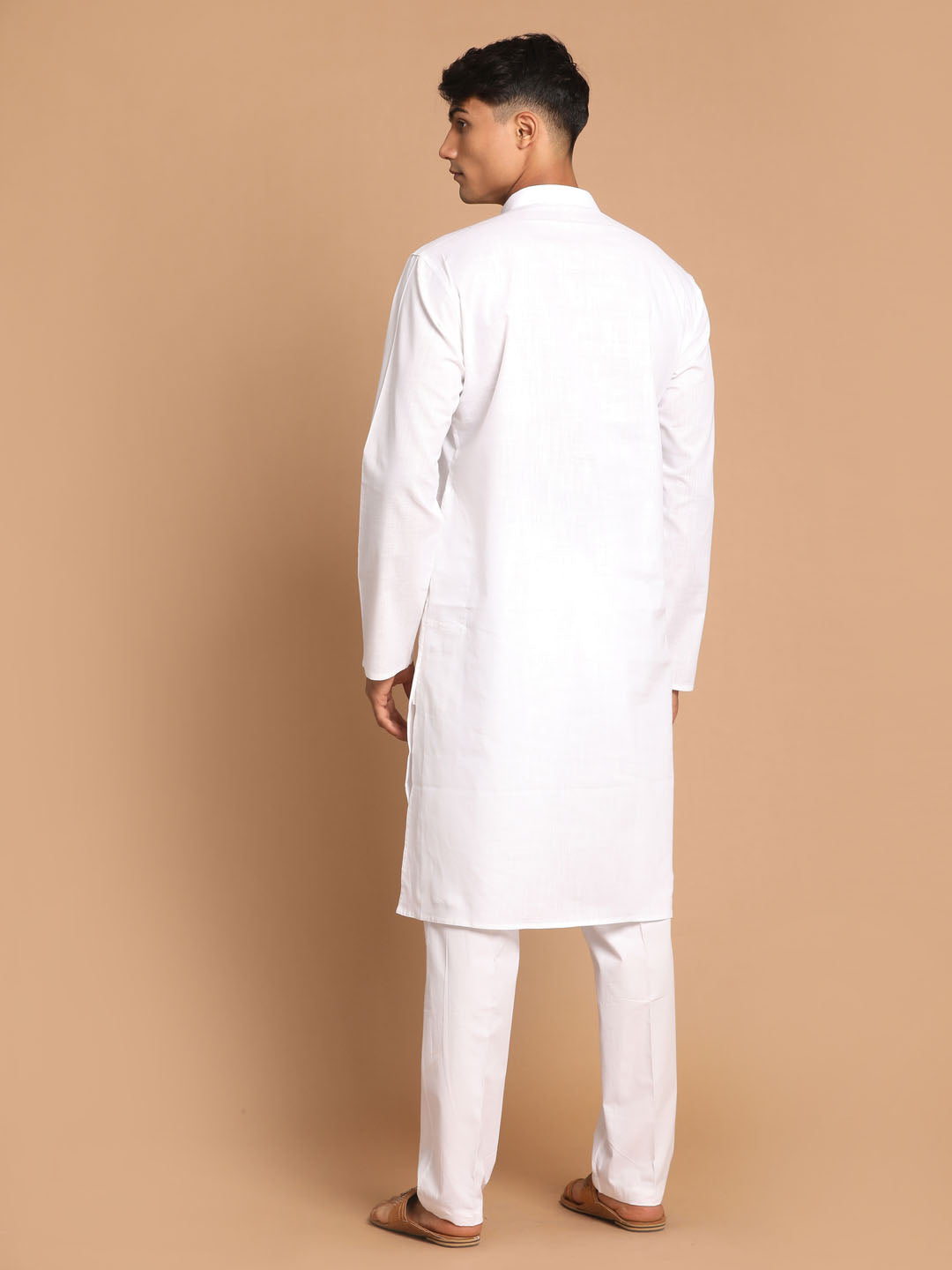 Men's White Cotton Blend Kurta Pyjama Set