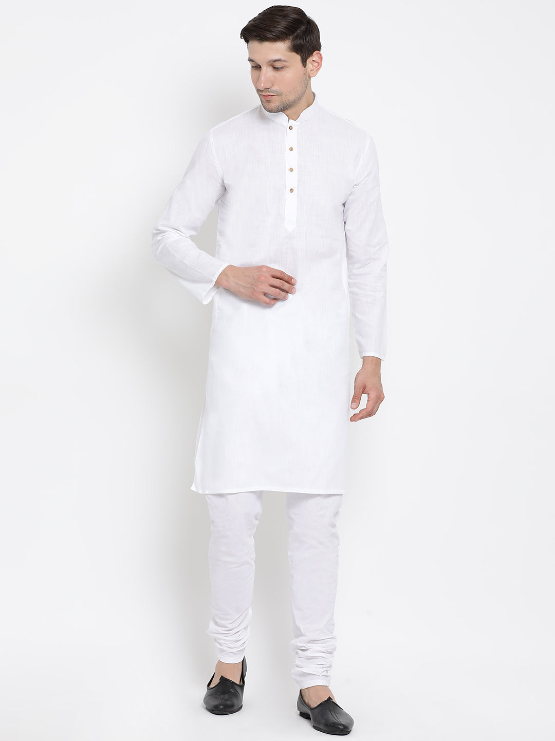 Men's White Cotton Linen Blend Kurta Pyjama Set