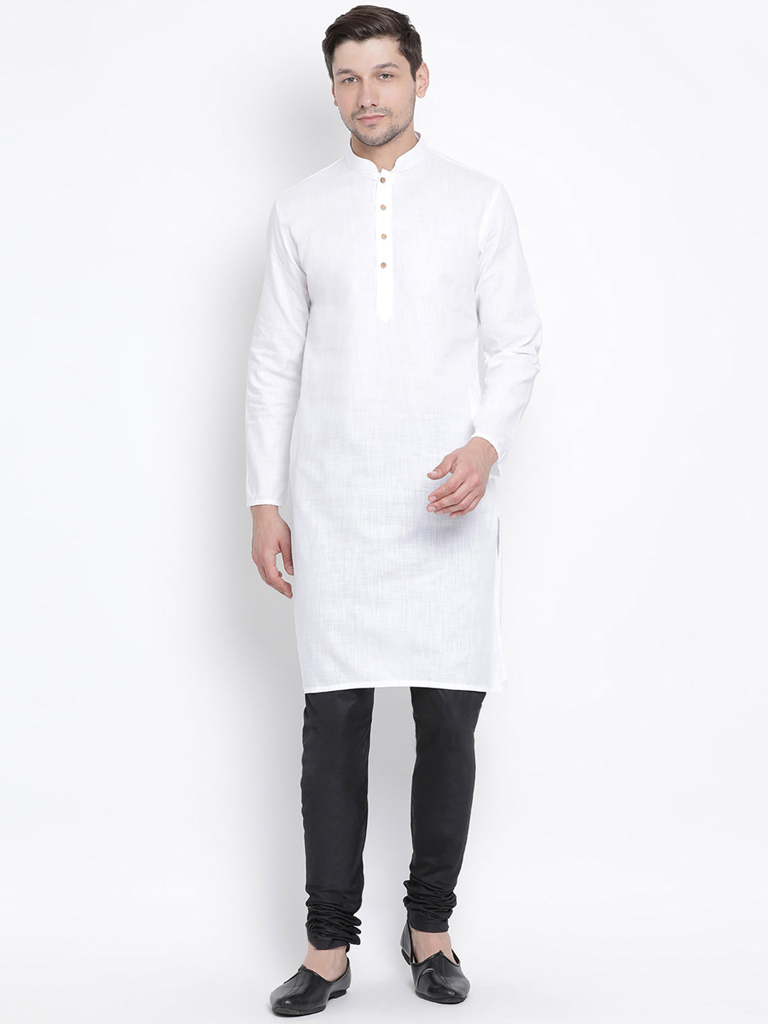 Men's White Cotton Linen Blend Kurta Pyjama Set