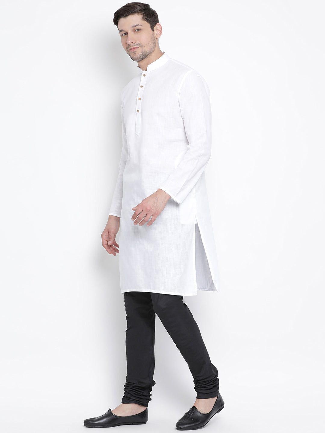 Men's White Cotton Linen Blend Kurta Pyjama Set