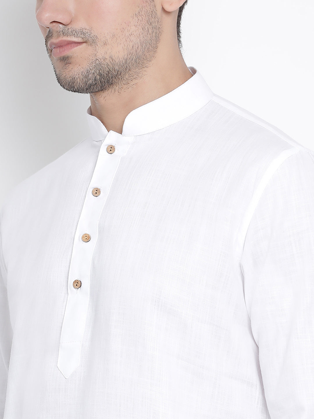 Men's White Cotton Linen Blend Kurta Pyjama Set