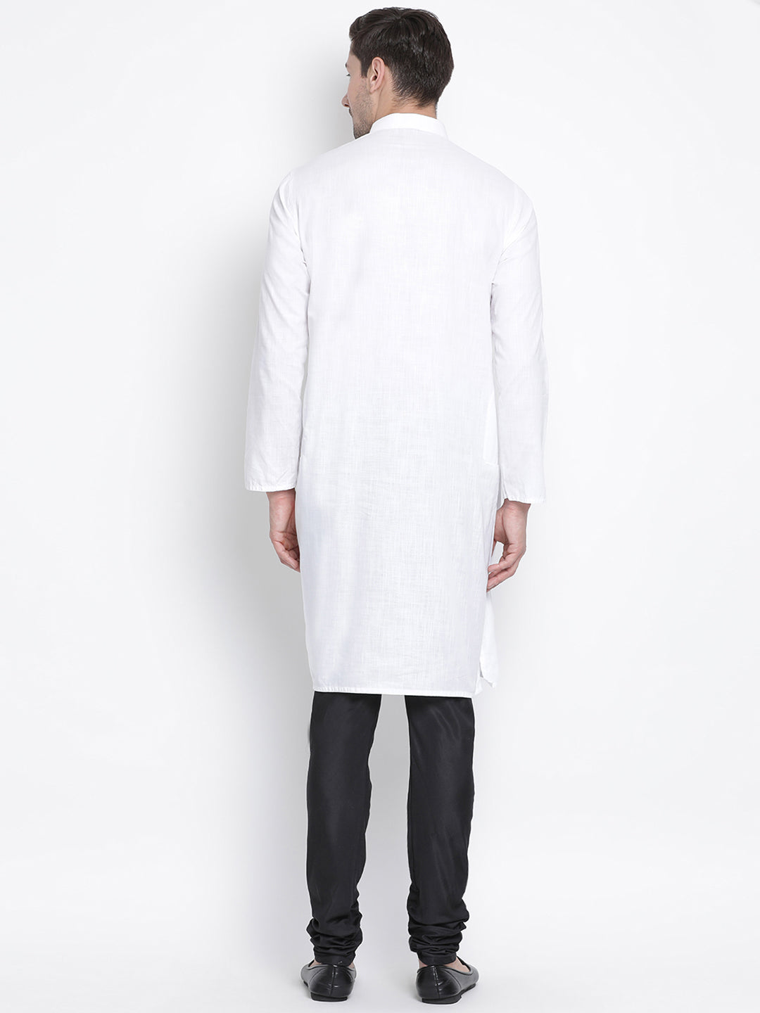 Men's White Cotton Linen Blend Kurta Pyjama Set